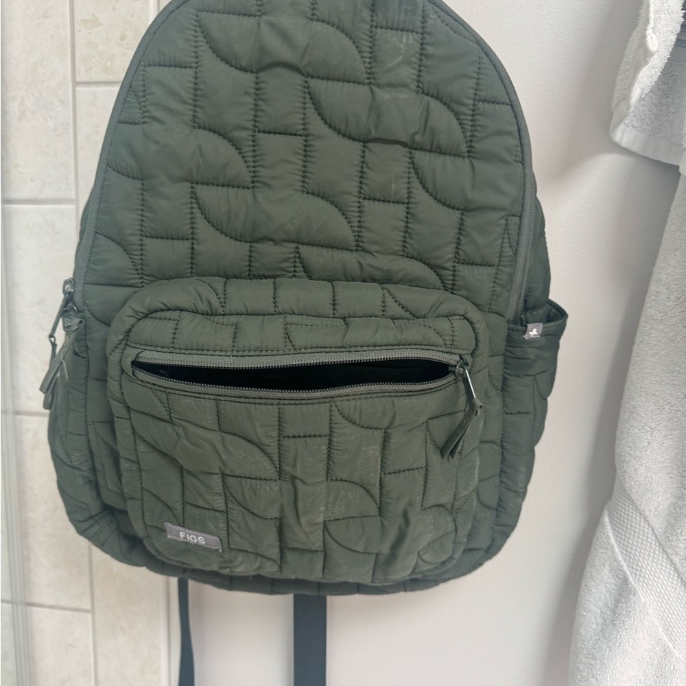 FIGS Green Quilted Backpack